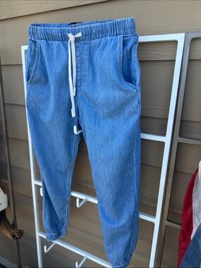7 For All Mankind "New" Light Blue Denim Jogger with White Drawstring